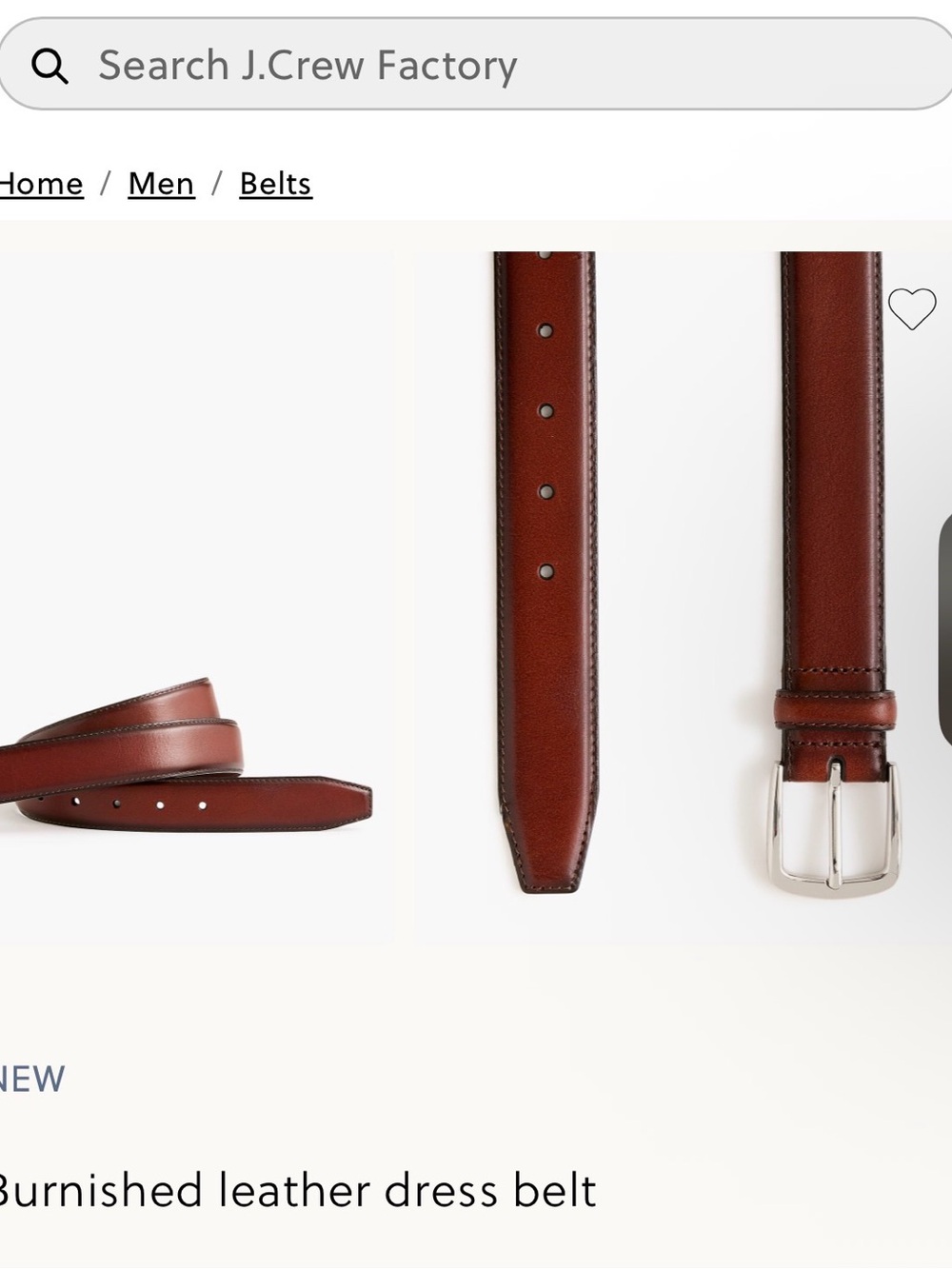 J. Crew Factory Burnished Brown Leather Dress Belt with Silver Buckle